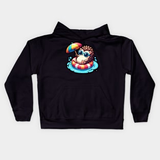 Hedgehog having fun in the pool Kids Hoodie